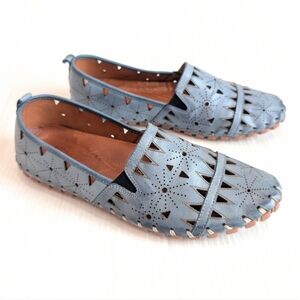 SPRING STEP Fusaro Women's Blue Leather Cutout Loafers Flats Size 39